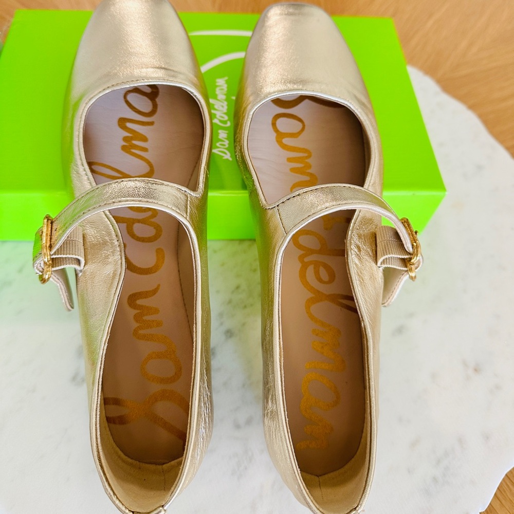Sam Edelman Michaela Leather Mary Jane Gold Leaf Flat Size 8M